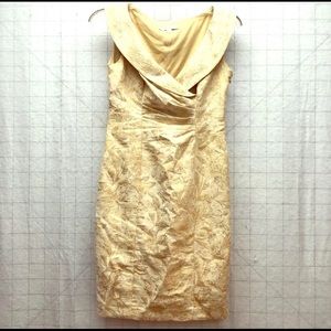 Evan Picone Gold and Cream plunge neck dress